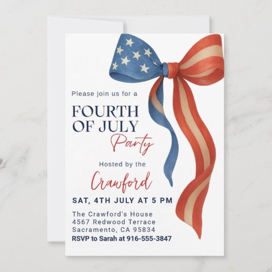 4 Juli Uitnodiging van het Feest, Rood Wit Blauw B (Voorkant)