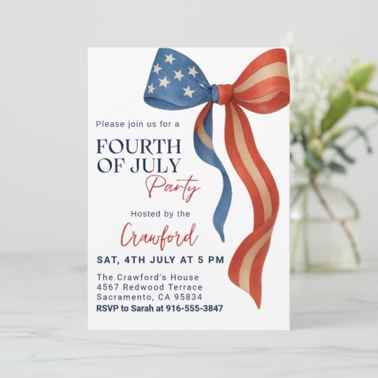4 Juli Uitnodiging van het Feest, Rood Wit Blauw B (Staand voorkant)