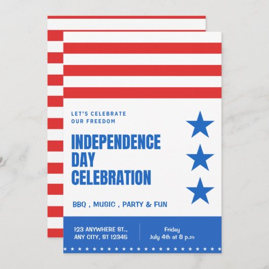 4 Juli Uitnodiging van het Feest – USA Theme (Voorkant / Achterkant)