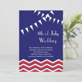 4 juli Uitnodiging voor bruiloft - Chevrons & Flag (Staand voorkant)