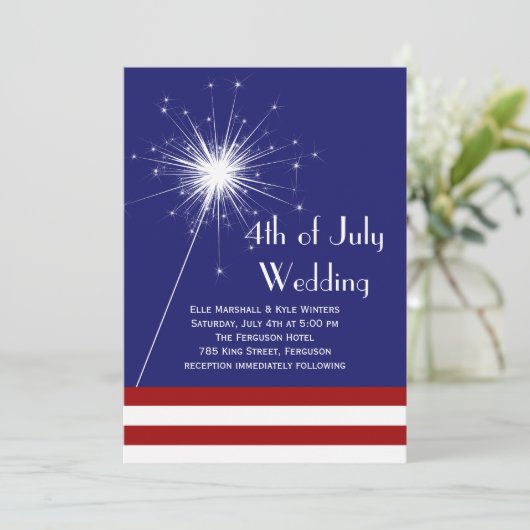 4 juli Uitnodiging voor bruiloft met strepen (Staand voorkant)