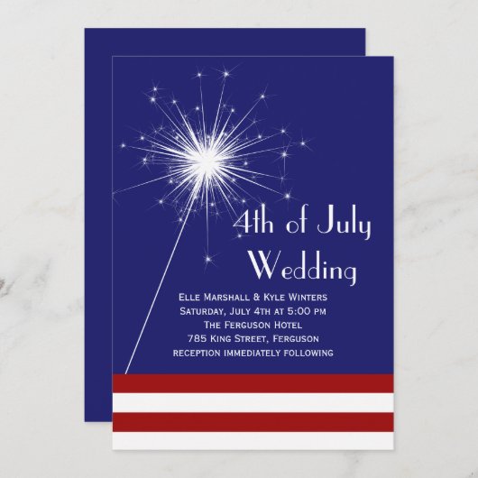 4 juli Uitnodiging voor bruiloft met strepen (Voorkant / Achterkant)