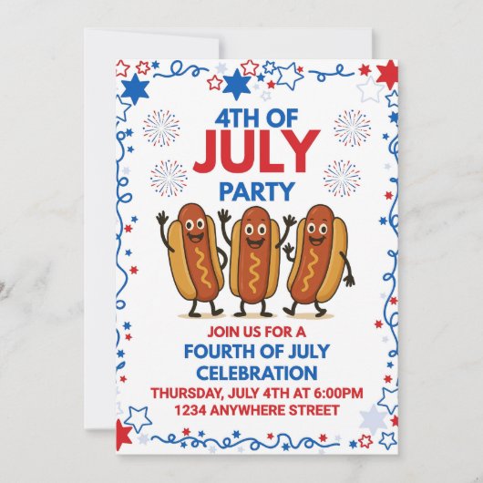 4 juli Uitnodiging voor een feest met dansende hot (Voorkant)