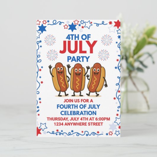 4 juli Uitnodiging voor een feest met dansende hot (Staand voorkant)