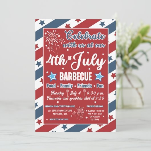 4 juli Uitnodiging voor een feestje, Patriottische (Staand voorkant)