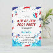 4 juli uitnodiging voor een poolparty (Staand voorkant)