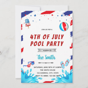 4 juli uitnodiging voor een poolparty