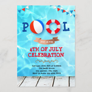 4 juli uitnodiging voor een poolparty