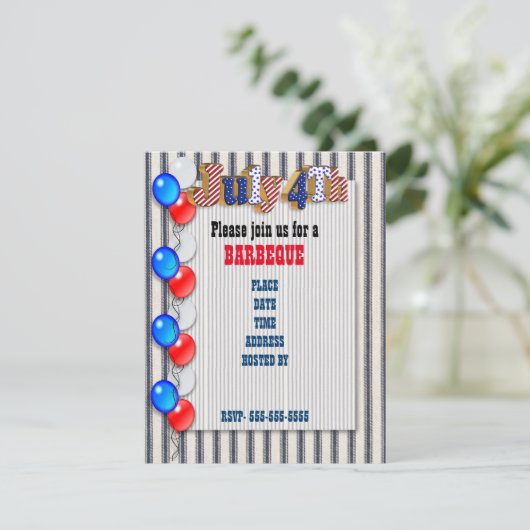 4 juli uitnodiging voor het barbecue-programma (Staand voorkant)