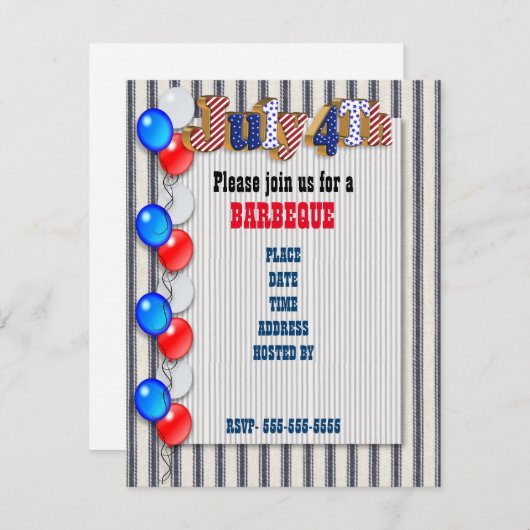 4 juli uitnodiging voor het barbecue-programma (Voorkant / Achterkant)