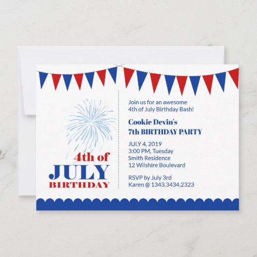 4 juli Uitnodiging voor kinderverjaardagsfeest (Voorkant)