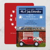 4 juli uitnodiging voor patriottisch rood vrachtwa (Voorkant / Achterkant)