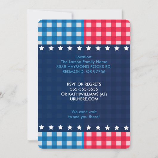 4 juli Uitnodigingen van Gingham Picnic (Achterkant)