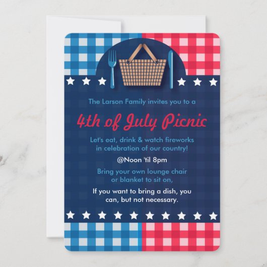 4 juli Uitnodigingen van Gingham Picnic (Voorkant)