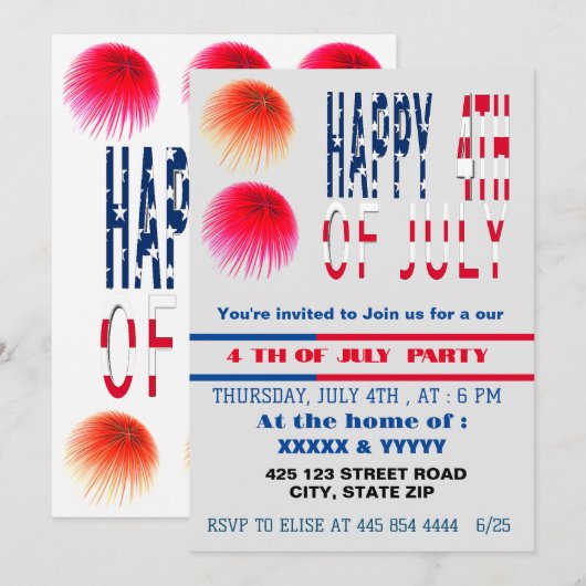 < 4 juli uitnodigingen voor feesten (Voorkant / Achterkant)