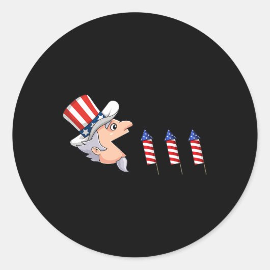 4 juli Uncle Sam Amerikaans vuurwerk Leuke jongens Ronde Sticker (Voorkant)