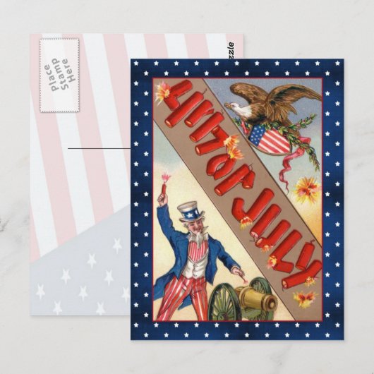 4 juli Uncle Sam en adelaar Briefkaart (Voorkant / Achterkant)