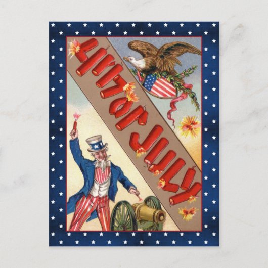 4 juli Uncle Sam en adelaar Briefkaart (Voorkant)