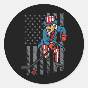 4 juli Uncle Sam Ice Hockey US Flag America Mannen Ronde Sticker