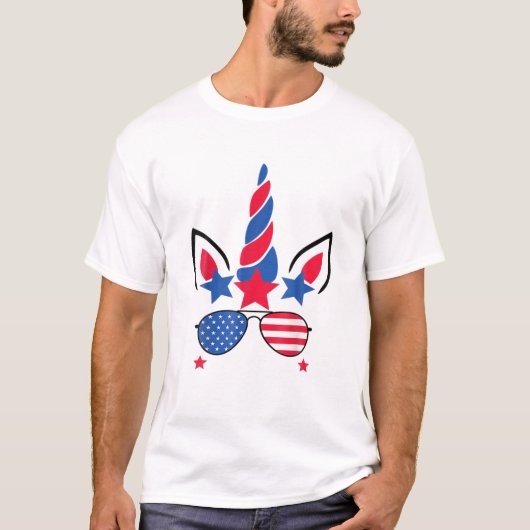 4 juli unicorn - Amerikaans vlagpatriotticum T-shirt (Voorkant)