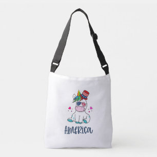 4 juli Unicorn met Amerikaanse vlag Sun Glasses Crossbody Tas