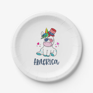 4 juli Unicorn met Amerikaanse vlag Sun Glasses Papieren Bordje
