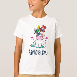 4 juli Unicorn met Amerikaanse vlag Sun Glasses T-shirt