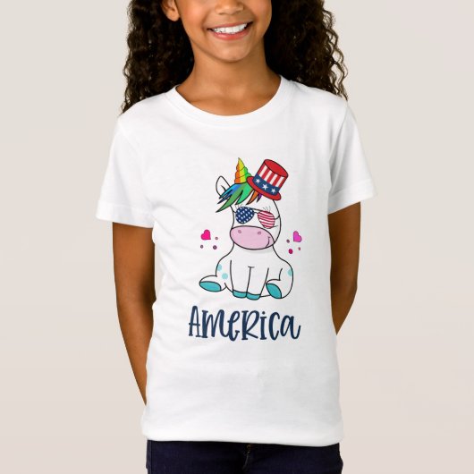 4 juli Unicorn met Amerikaanse vlag Sun Glasses T-shirt (Voorkant)