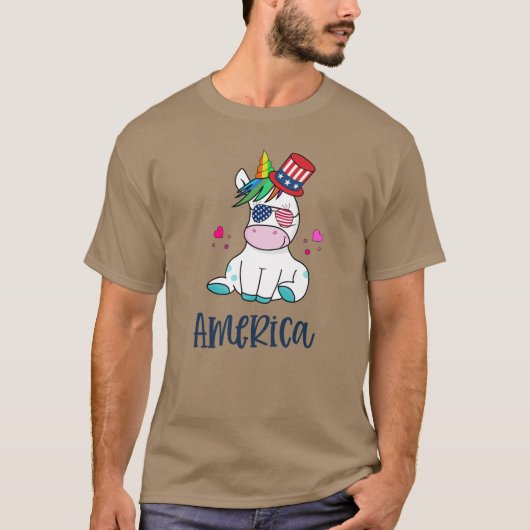 4 juli Unicorn met Amerikaanse vlag Sun Glasses T-shirt (Voorkant)