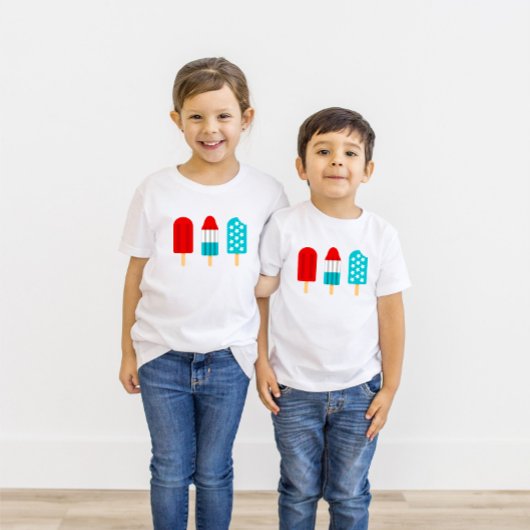 4 juli Unisex van het Kind patriottische Popsicles T-shirt