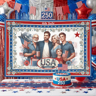 4 juli USA 250e verjaardag bloemengezin foto Spandoek
