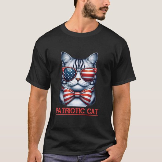 4 juli USA Kat Sterren Strepen Patriottische Kitty T-shirt (Voorkant)