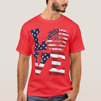 4 juli USA Love Sunflower Patriotic American T-shirt