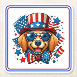 4 juli USA patriottische hond Onafhankelijkheidsda Kartonnen Onderzetters