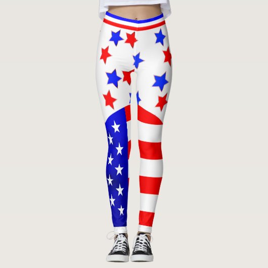 4 juli USA Rood Wit Blauw Sterren en Strepen Leggings (Voorkant)