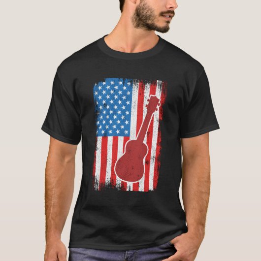 4 juli USA Ukelele muzikant T-shirt (Voorkant)