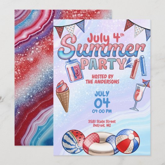 4 juli USA Zomer Zwembad Party Kaart (Voorkant / Achterkant)