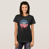 4 juli Vakantie Dripping Lips Kiss American FL T-shirt (Voorkant volledig)