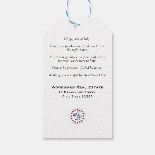 4 juli Vastgoed Zomer Pop Door Bewerkbaar Cadeaulabel (Achterkant)