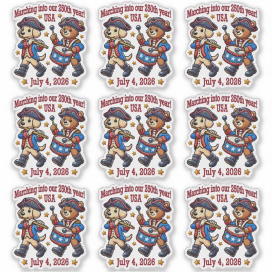 4 juli Verenigde Staten 250ste Jubileum Semiquince Sticker (Voorkant)