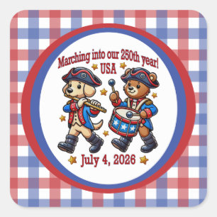 4 juli Verenigde Staten 250ste Jubileum Semiquince Vierkante Sticker