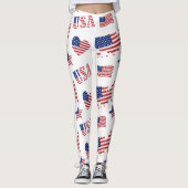 4 juli Verenigde Staten Vlag Hart Blauw Wit Leggings (Voorkant)