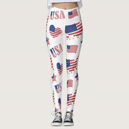 4 juli Verenigde Staten Vlag Hart Blauw Wit Leggings