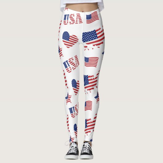 4 juli Verenigde Staten Vlag Hart Blauw Wit Leggings (Voorkant)
