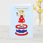 4 juli Verjaardag Cartoon Lady op een gigantische  Kaart (Gele Bloem)