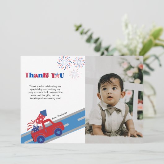 4 juli Verjaardag Dank u kaart (Staand voorkant)