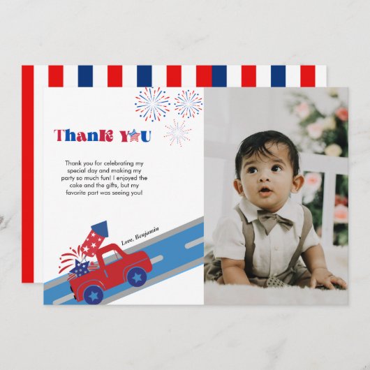 4 juli Verjaardag Dank u kaart (Voorkant / Achterkant)