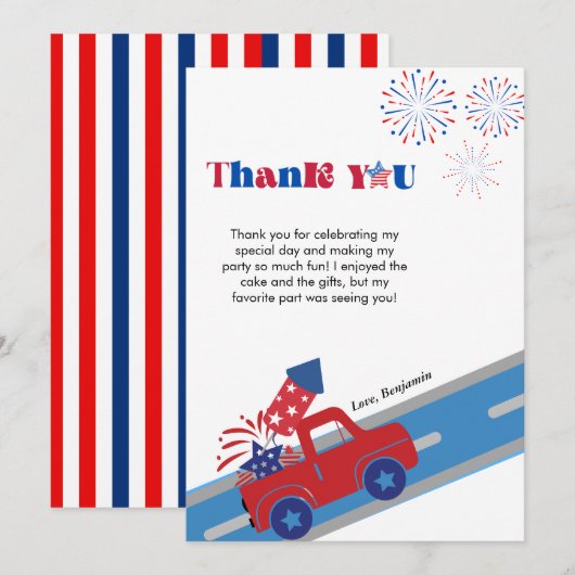 4 juli Verjaardag Dank u kaart (Voorkant / Achterkant)