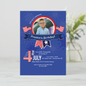 4 juli verjaardag foto uitnodiging (Staand voorkant)