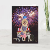 4 juli Verjaardag Kaart met grappige huisdieren (Voorkant)
